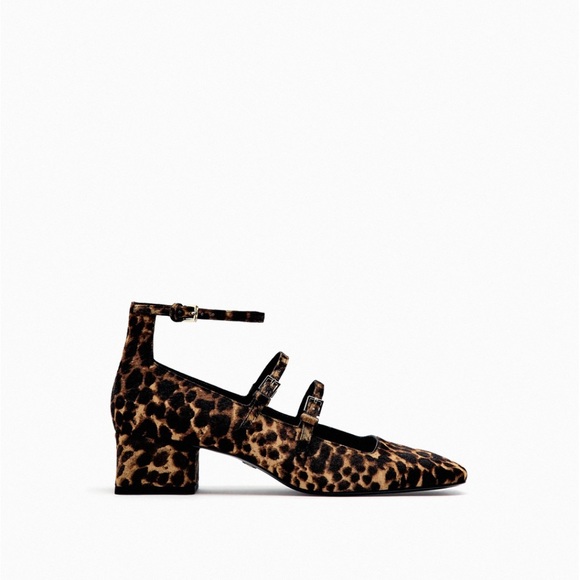 ZARA Women's Leather Block Heel Mary Jane Shoes Leopard Size 39. - Picture 2 of 4